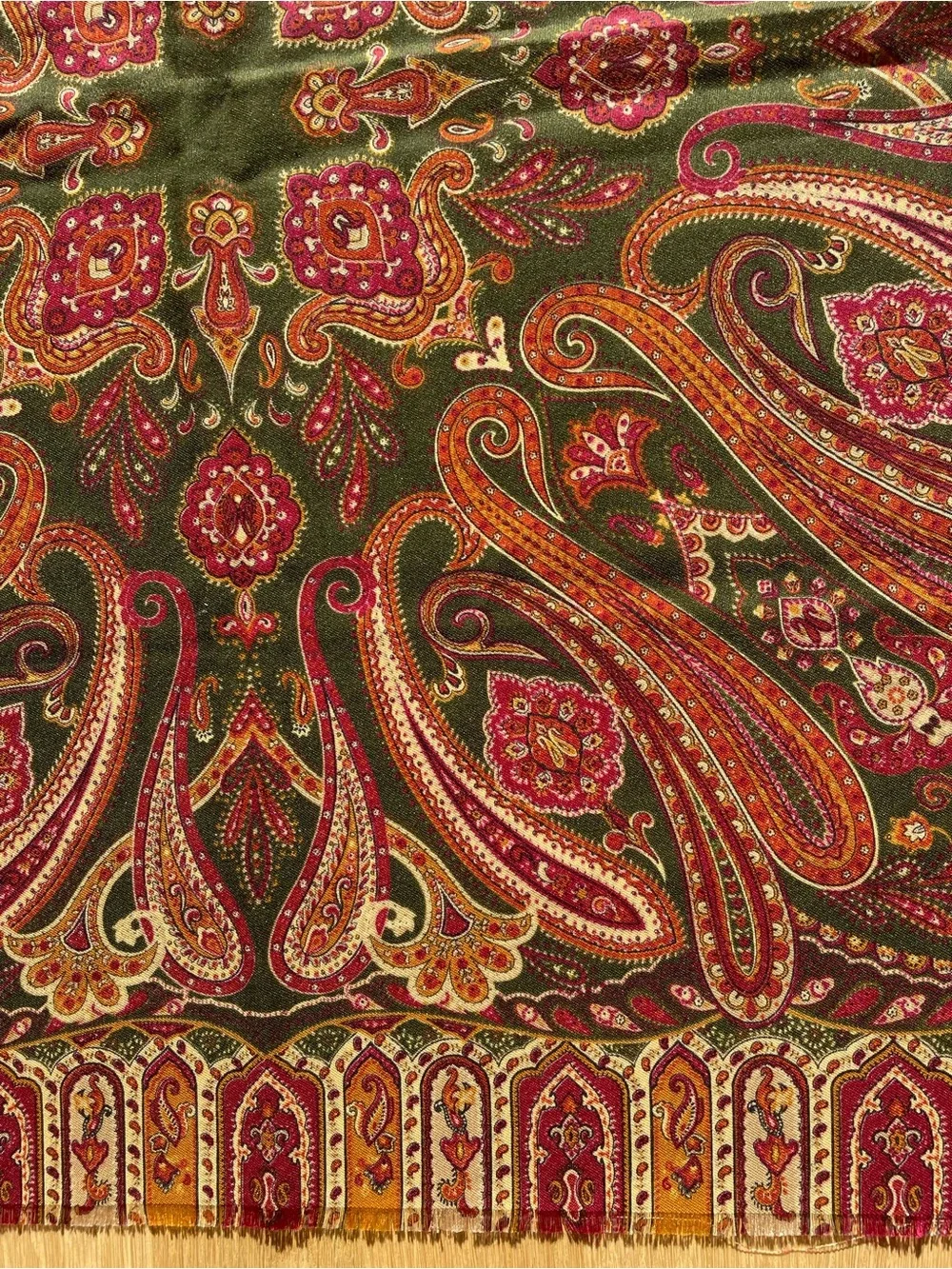 Paisley Scarf in Green, Burgundy, Tan and Gold